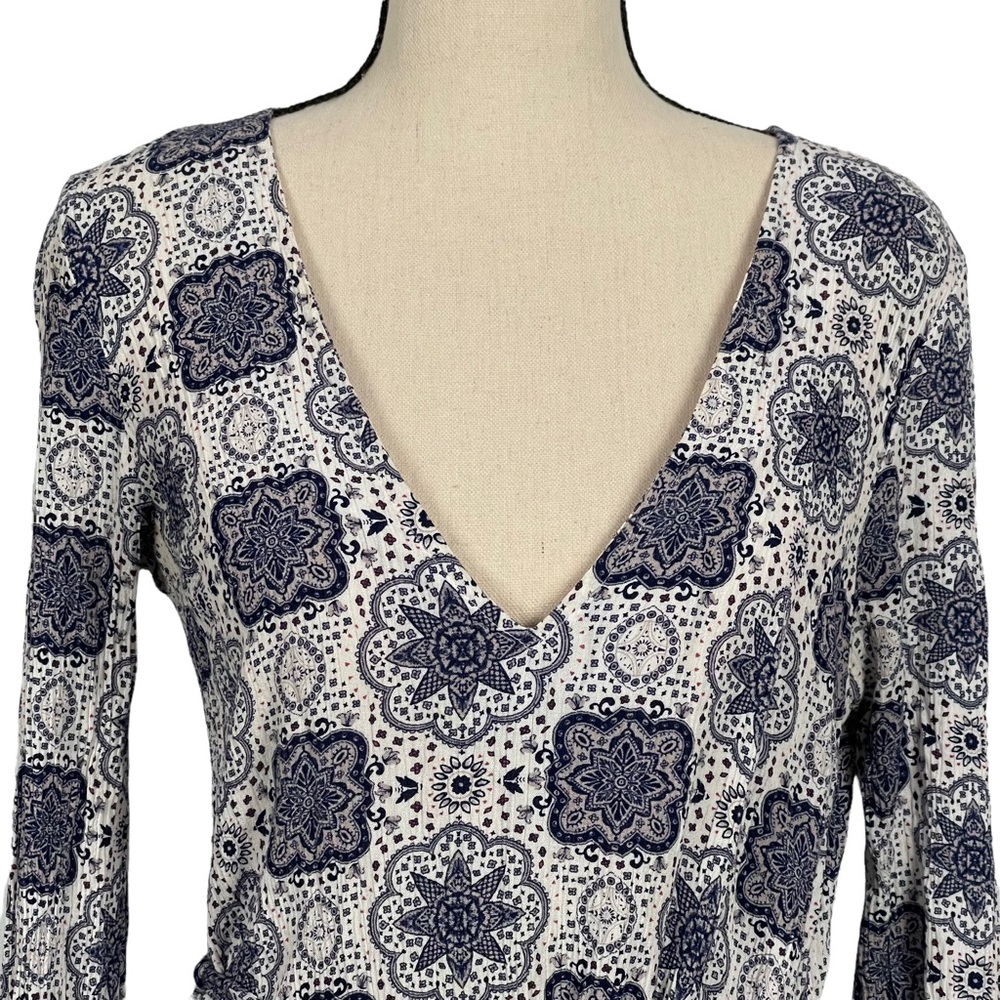 Lulu's Maxi Dress Blue White Bell Sleeves Size XS - Picture 2 of 9
